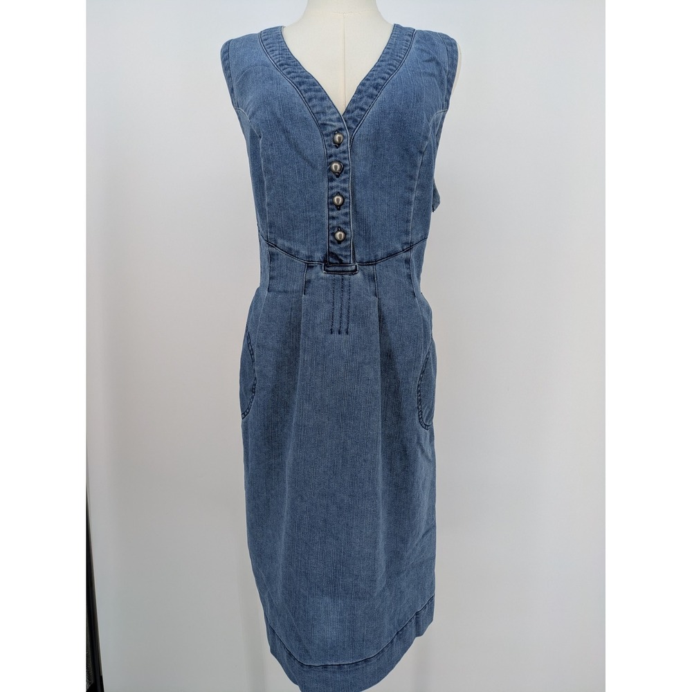Taillissime La Redoute Denim Midi Dress 16W Y2K Sleeveless Tie Back Pockets Boho - Picture 1 of 13